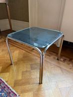 Glazen bijzettafel, Huis en Inrichting, Tafels | Bijzettafels, Ophalen, Gebruikt, Vierkant, Minder dan 45 cm