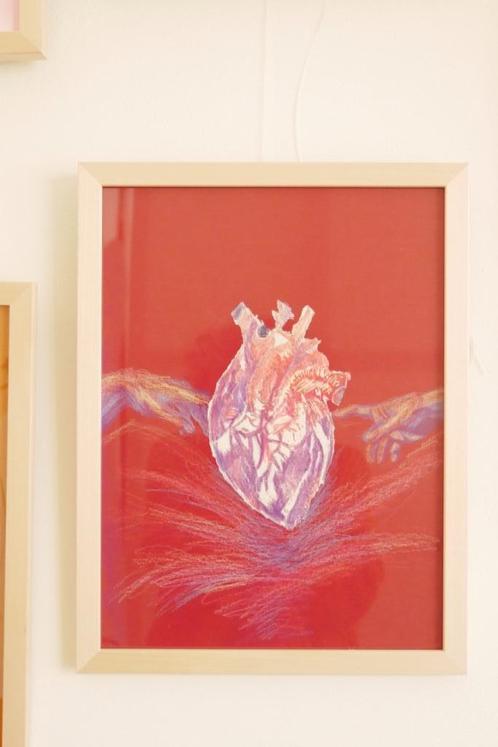 houtsnede met tekening, Antiek en Kunst, Kunst | Etsen en Gravures, Ophalen