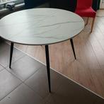 Ronde witte eettafel in marmerlook dia 110 met ijzeren poten, Ophalen