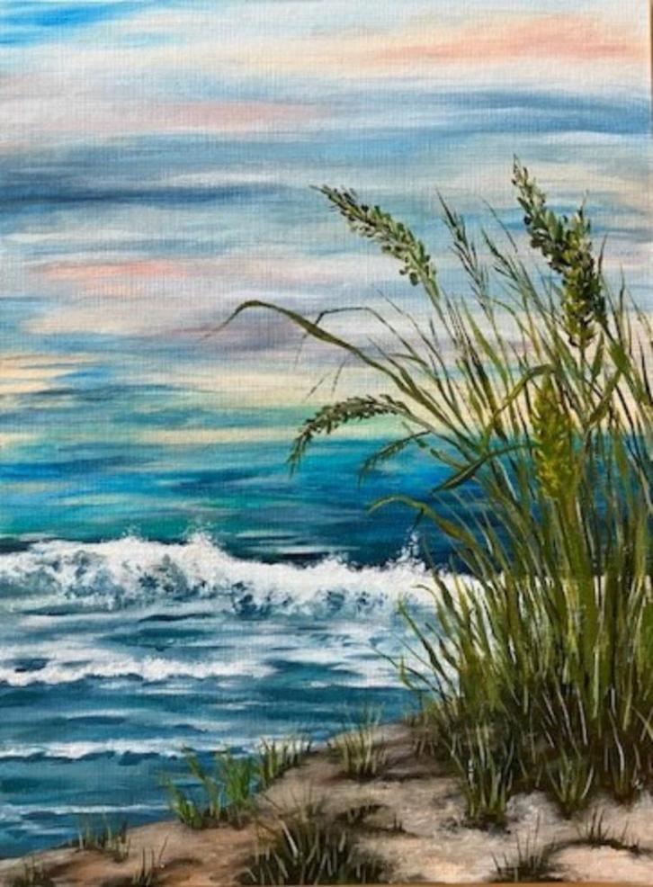 "A Sea Shore" (Acrylic painting by Kuijken, 30x40 cm), Antiek en Kunst, Kunst | Schilderijen | Modern, Ophalen of Verzenden