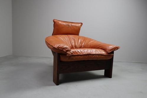 Vintage tripod lounge chair in leather, rattan and oak, Antiek en Kunst, Antiek | Meubels | Stoelen en Sofa's, Ophalen