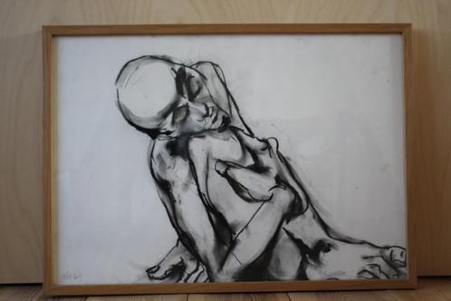 Houtskooltekening met kader, Antiek en Kunst, Kunst | Tekeningen en Fotografie, Ophalen