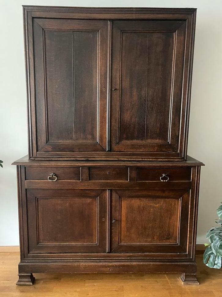 Wand-/buffetkast antiek eik, Huis en Inrichting, Kasten | Buffetkasten, Gebruikt, 200 cm of meer, 100 tot 150 cm, Met lade(s)