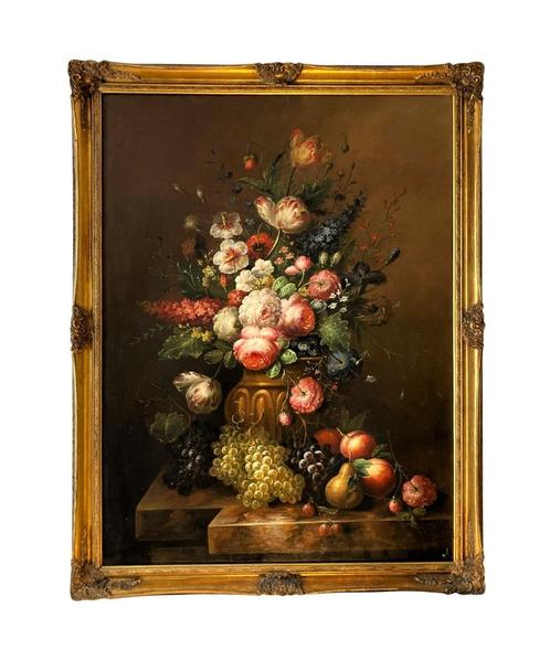 Olieverf op doek stilleven met bloemen, Antiek en Kunst, Kunst | Schilderijen | Klassiek, Ophalen of Verzenden