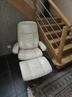 Relax Stressless fauteuil + voetsteun - beige leer, Ophalen, Gebruikt, Minder dan 75 cm, Hout
