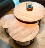 Set 3 salontafels mangohout rustiek landelijk, Huis en Inrichting, Tafels | Salontafels, Ophalen, Gebruikt, Landelijk modern, Rond
