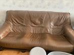 Houten zetel met leren poef 3+2+1 zit, Ophalen, Gebruikt
