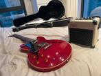 epiphone DOT ES-335 cherry red lefty met versterker, Musique & Instruments, Instruments à corde | Guitares | Électriques, Semi-solid body