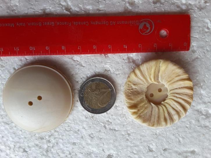 46 mm vintage knopen lichtbeige geplooid mat 2 gaten B46202, Hobby en Vrije tijd, Naaien en Fournituren, Nieuw, Knoop of Knopen