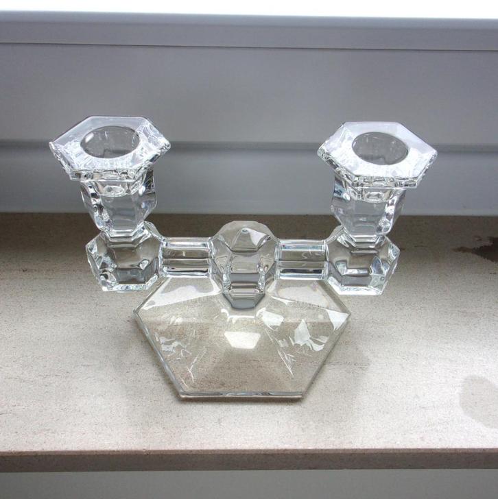 Val Saint Lambert Galatée kristallen kandelaar met 2 takken, Antiek en Kunst, Antiek | Kandelaars, Kristal, Ophalen of Verzenden