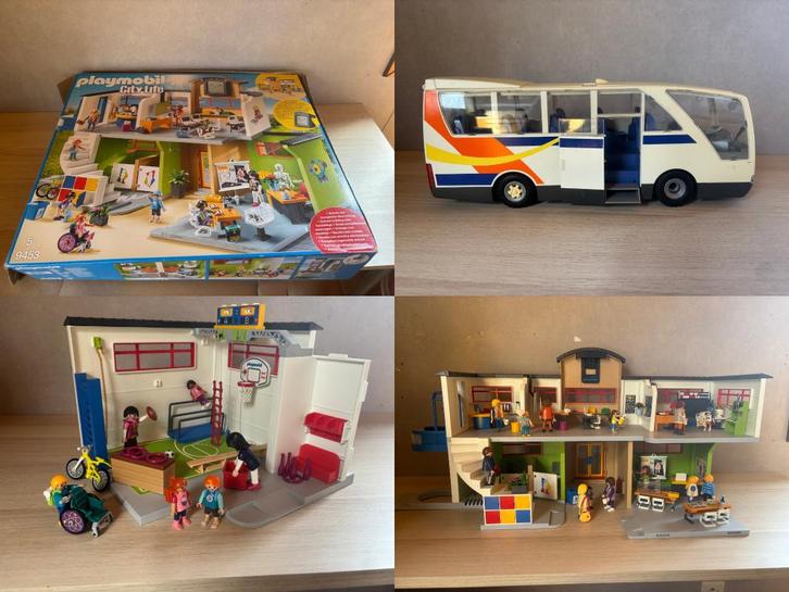 Playmobil school + bus + uitbreidingen + boxen, Kinderen en Baby's, Speelgoed | Playmobil, Zo goed als nieuw, Complete set, Ophalen
