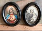 Paar oude zwarte ovalen kadertjes Maria Jozef Jezus, Antiek en Kunst, Ophalen of Verzenden