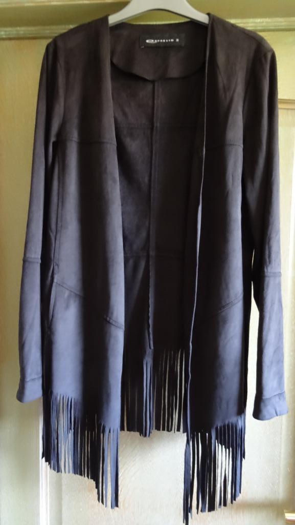 VESTJE MET FRANJES "EXPRESSO" NIEUW, Kleding | Dames, Truien en Vesten, Nieuw, Maat 38/40 (M), Bruin, Ophalen of Verzenden