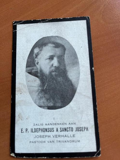 Priester Karmeliet J. Verhalle  Beveren 1888 +Trivandrum 34, Collections, Images pieuses & Faire-part, Carte de condoléances, Envoi