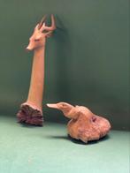 Handgesneden houten beeldjes – hert en vogel, Ophalen of Verzenden