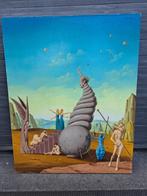 huile sur panneau le regne des utopies signe carl prevot, Antiek en Kunst, Ophalen of Verzenden