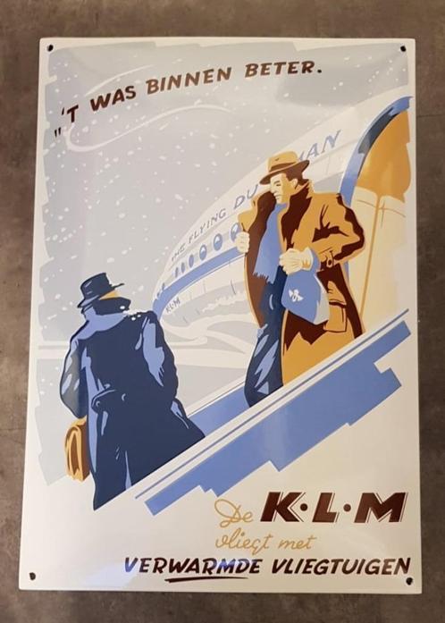 KLM verwarmde vliegtuigen emaillen bord andere retro borden, Collections, Marques & Objets publicitaires, Comme neuf, Panneau publicitaire