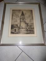 gesigneerd ets , boer met koe , Mespelare, Antiek en Kunst, Ophalen of Verzenden