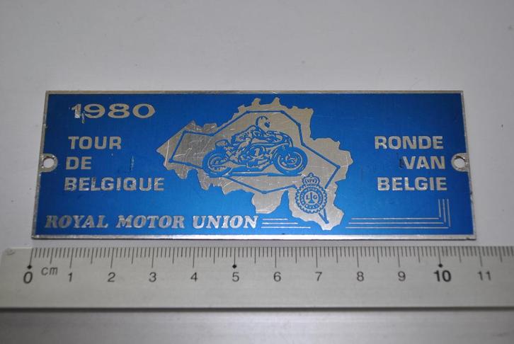 PLAQUE CALANDRE TOUR DE BELGIQUE BADGE ROYAL MOTOR UNION RMU, Collections, Marques automobiles, Motos & Formules 1, Utilisé, Motos