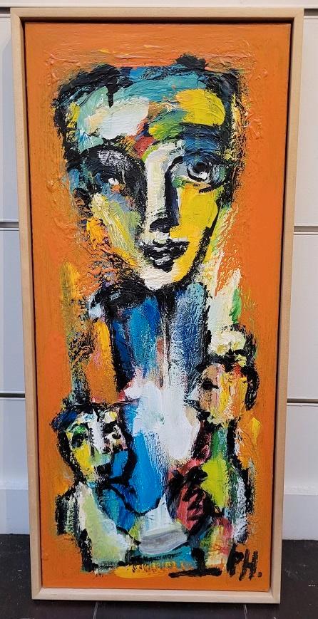 Peter HERMANS, figuur in oranje, Antiquités & Art, Art | Peinture | Classique, Enlèvement ou Envoi