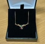 Hangerketting 18 karaat goud, diamant, saffier, smaragd, Handtassen en Accessoires, Kettingen, Ophalen, Zo goed als nieuw, Met edelsteen