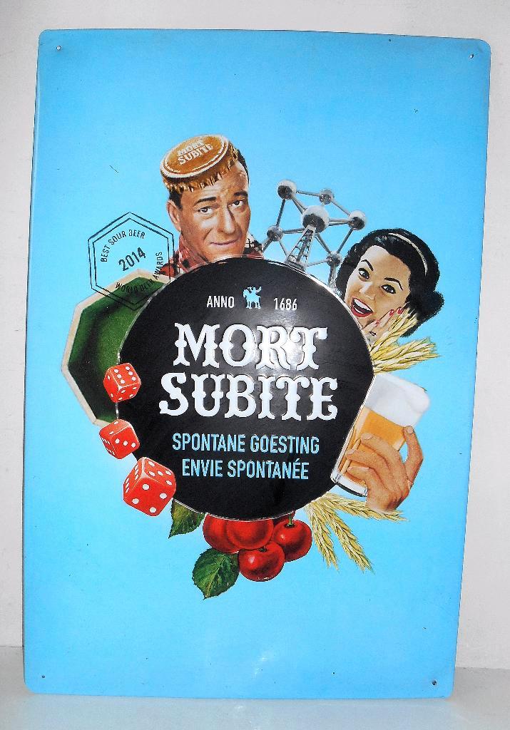 Reclamebord Mort Subite, Verzamelen, Biermerken, Zo goed als nieuw, Reclamebord, Plaat of Schild, Overige merken, Ophalen of Verzenden