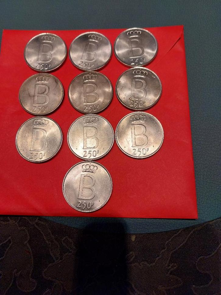 10 stuks 250 bef zilveren stukken  verhuis  20.375 gr zilver, Postzegels en Munten, Munten | België, Losse munt, Zilver, Zilver
