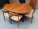 6 Niels Moller 75 stoelen met eettafel teak jaren 60 retro, Huis en Inrichting, Ophalen, Gebruikt, Bruin, Mid Century Modern