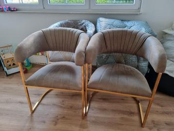 6 beige/bruin Stoelen met goud te koop