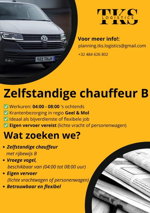 Chauffeur Rijbewijs B GEZOCHT!!, Vacatures, Vacatures | Chauffeurs