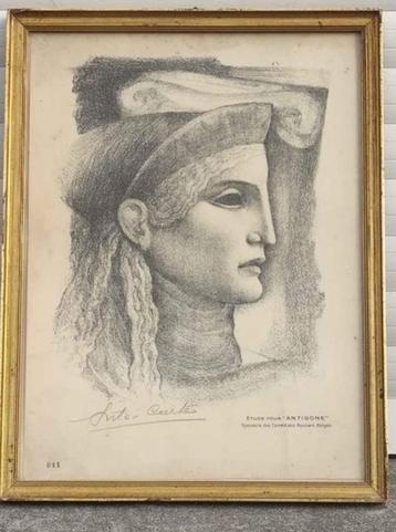 Lithographie étude pour Antigone signe Anto carte, Enlèvement ou Envoi