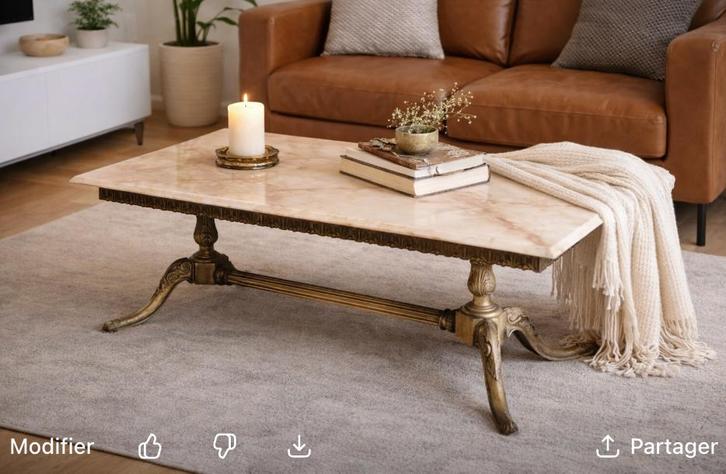 Table basse vintage en marbre, Maison & Meubles, Tables | Dessertes, Utilisé, 100 à 150 cm, Rectangulaire, Métal, Autres matériaux