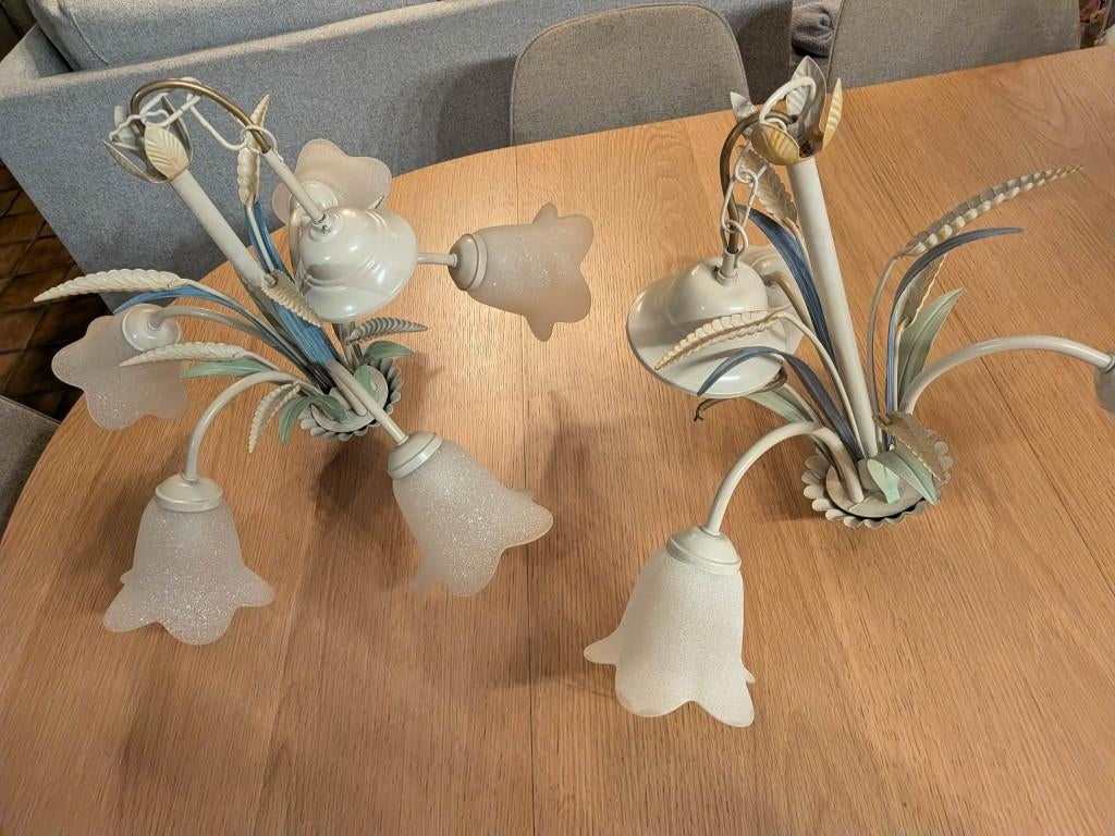 Suspensions vintages, 3 branches corolles en verre, Maison & Meubles, Enlèvement, Comme neuf, Verre