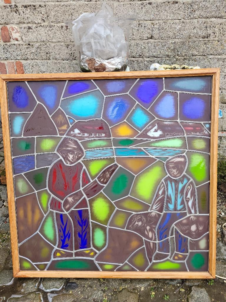 grote mooie glas in lood lichtbak (getekend), Ophalen