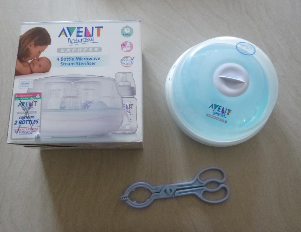 Stérilisateur Avent + pince + 2 biberons 260ml, Enfants & Bébés, Enlèvement ou Envoi, Utilisé, Stérilisateur