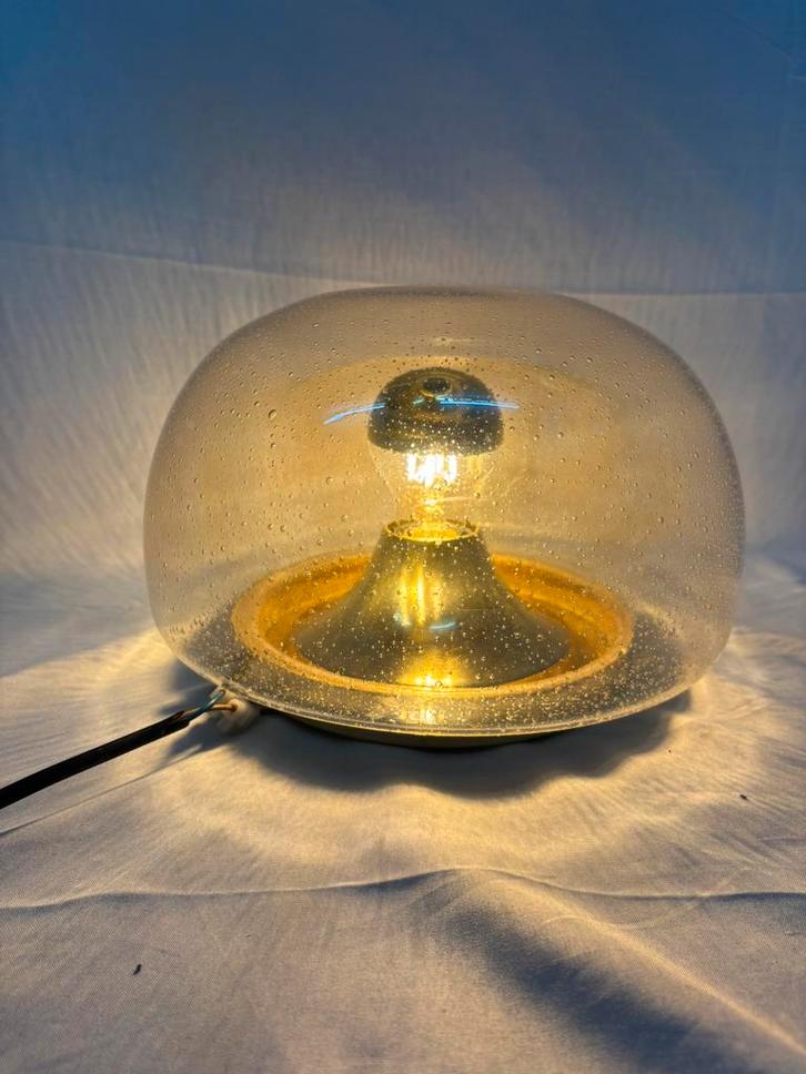 Vintage space age plafondlamp "Bubble" glas & messing, Maison & Meubles, Lampes | Lampes en vrac, Utilisé, Enlèvement ou Envoi