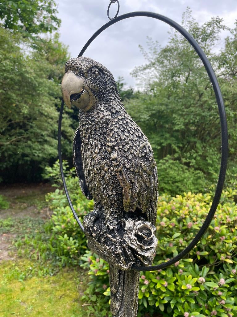 Papegaai Antiek Goud tuin, vijver, balkon 70cm, Jardin & Terrasse, Statues de jardin, Neuf, Animal, Synthétique, Enlèvement