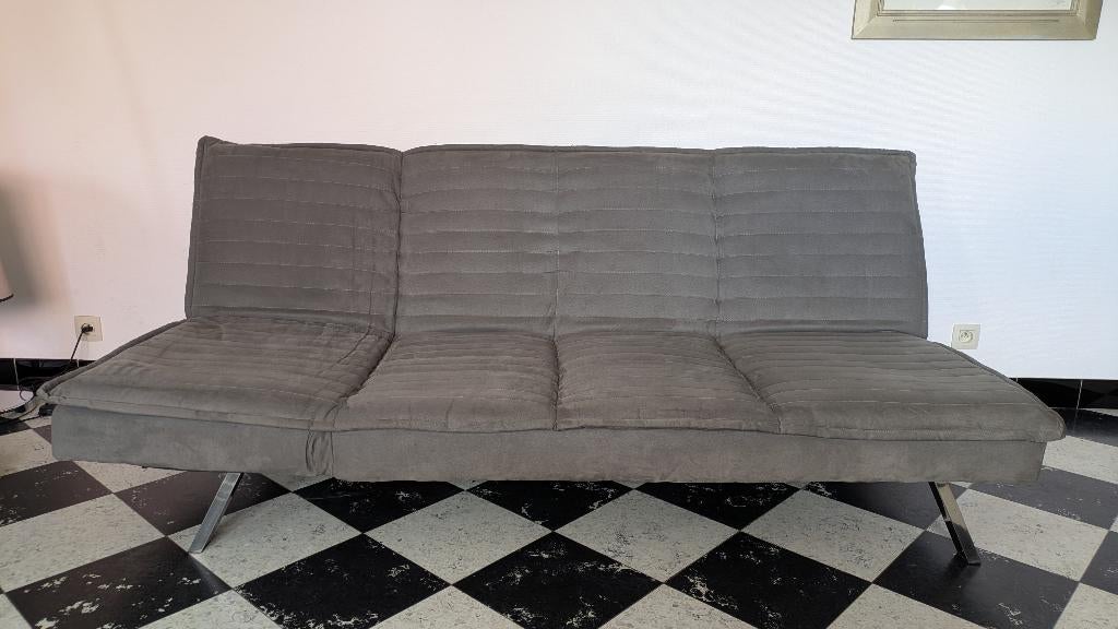 Clic-clac / canapé, Huis en Inrichting, Slaapkamer | Slaapbanken, Gebruikt, 120 cm, 200 cm, Tweepersoons, Grijs, Ophalen