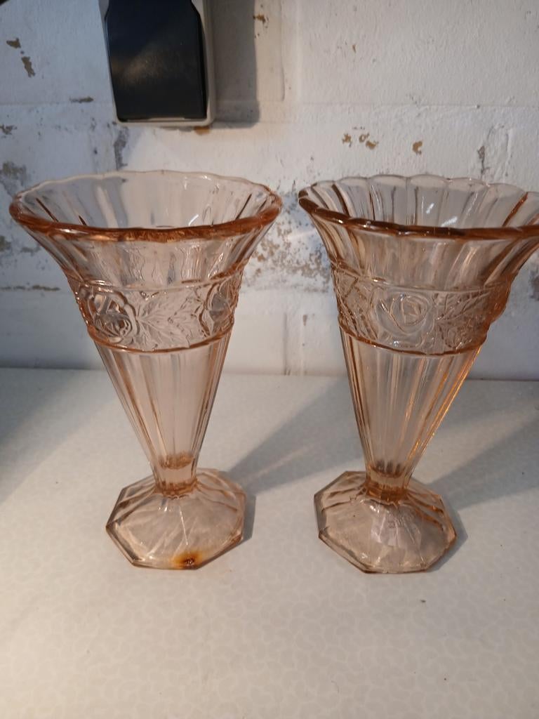 Roze persglazen vazen scailmont art deco, Ophalen of Verzenden