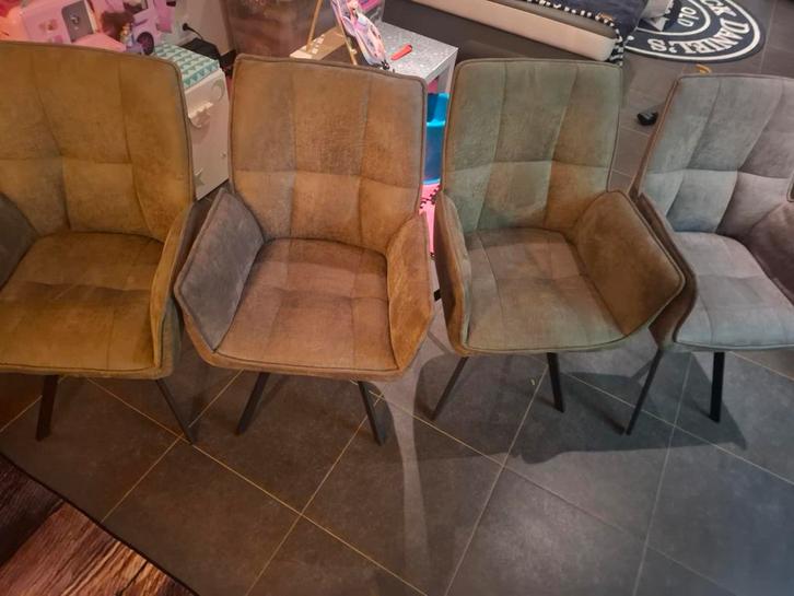 4 stoffen stoelen met armleuning [Nieuwstaat!!], Huis en Inrichting, Stoelen, Nieuw, Vier, Metaal, Stof, Grijs, Ophalen