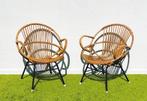 Paar van rotan Noordwolde lounge fauteuils ~ Vintage 60s, Huis en Inrichting, Fauteuils, Ophalen of Verzenden, Gebruikt, Metaal