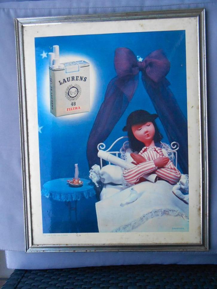 Panneau publicitaire à cigarettes Laurens, Collections, Marques & Objets publicitaires, Comme neuf, Panneau publicitaire, Enlèvement ou Envoi