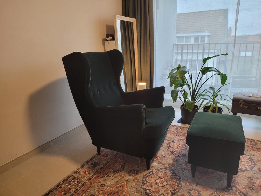 IKEA Strandmon - Groen fluweel - Ophalen Oostende, Maison & Meubles, Fauteuils, Enlèvement