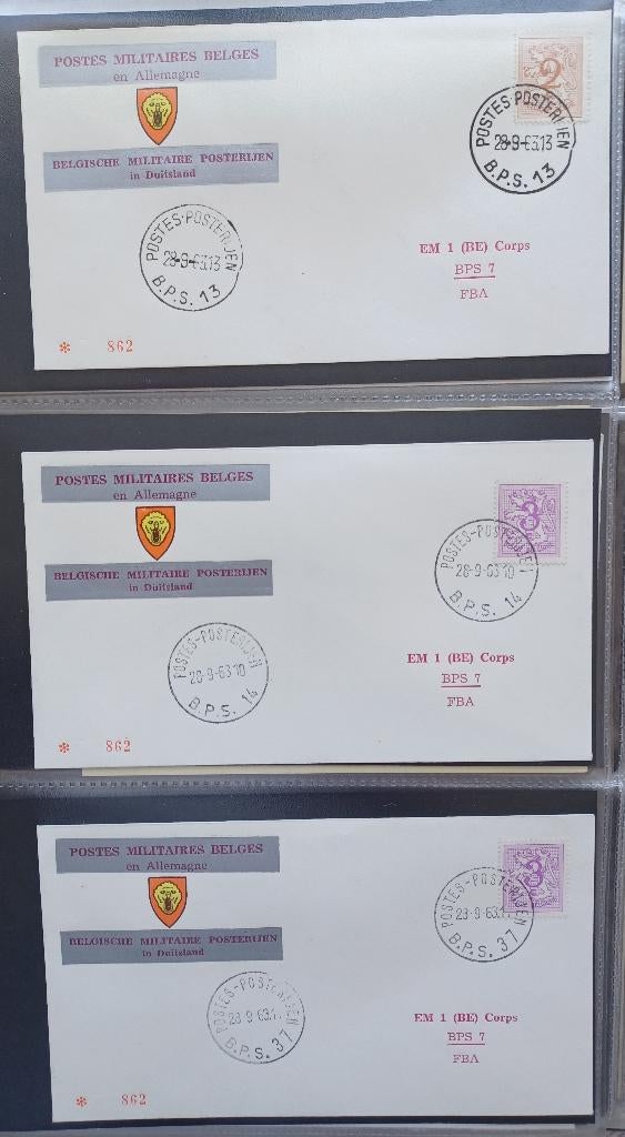 15 x Enveloppen Belgische Militaire Posterijen in Duitsland, Verzenden, Gestempeld, Overig, Overig