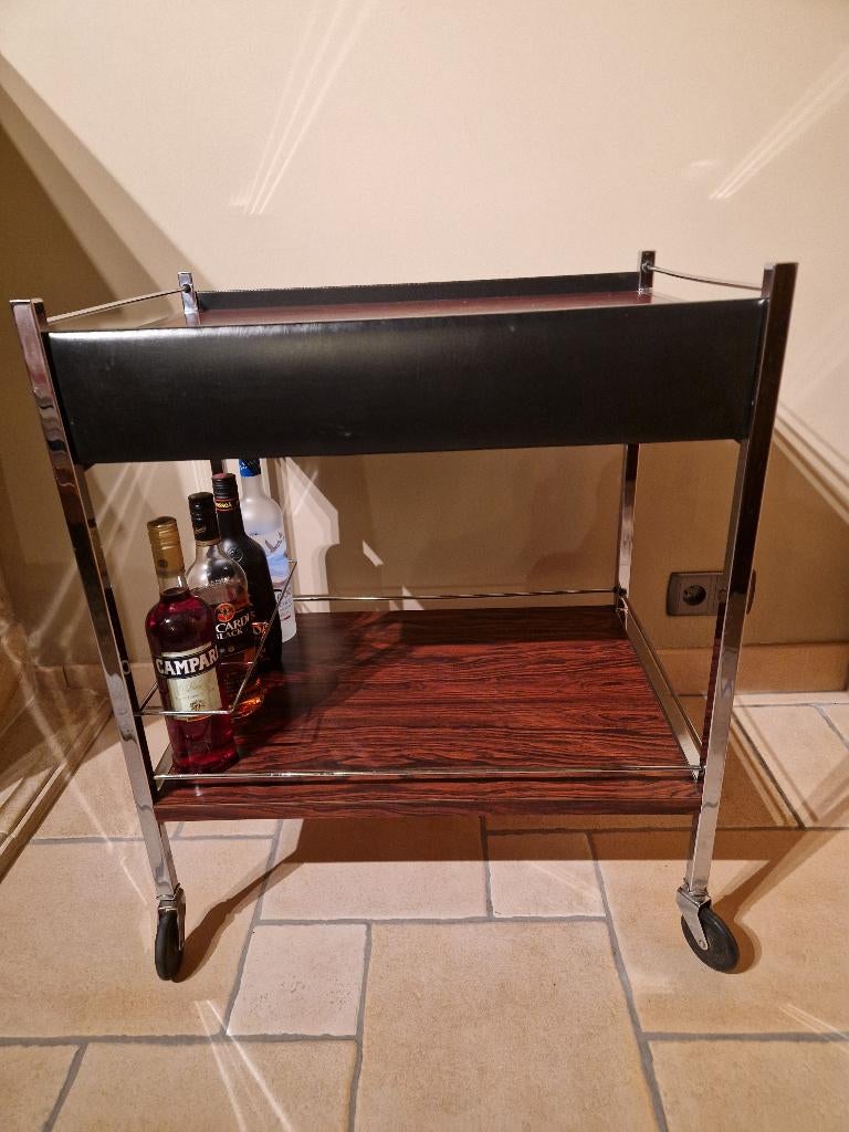 George Coslin Rosewood en Chrome Serveerkar met lades, 1950, Ophalen of Verzenden