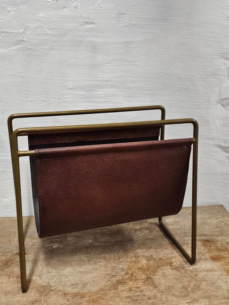 Porte-revues Dutchbone Scolar - Cuir brun et métal, Maison & Meubles, Enlèvement ou Envoi