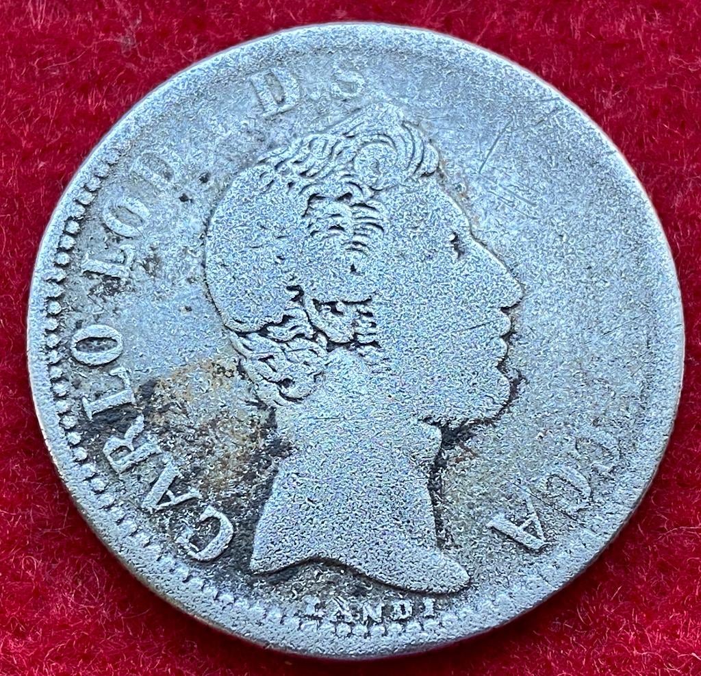 Très Rare - Pièce en Argent de 2 Lires 1837 Ducca Di Lucca, Enlèvement ou Envoi, Argent