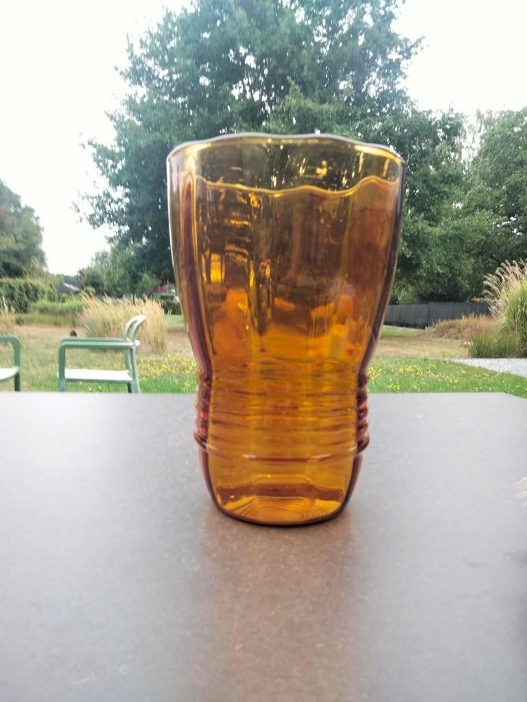 Brocante vaas glas Doyen oker, Antiek en Kunst, Antiek | Glaswerk en Kristal, Ophalen of Verzenden