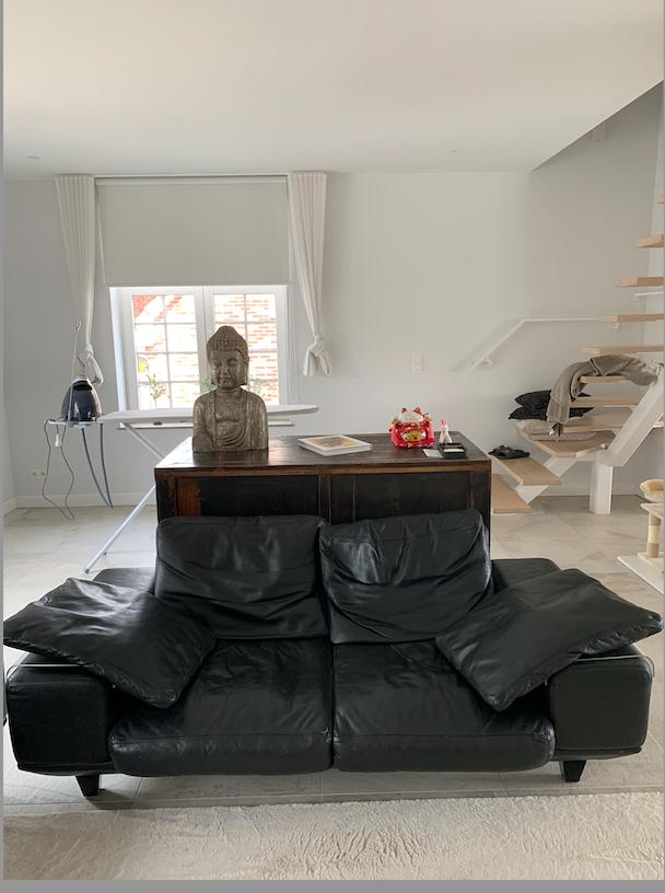 Zetel, Huis en Inrichting, Zetels | Zetels, Gebruikt, Rechte bank, Tweepersoons, 200 tot 250 cm, 75 tot 100 cm, Leer, Ophalen