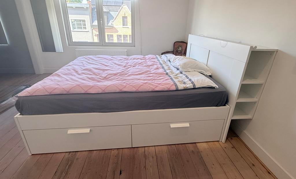 Brimnes bedframe 4 lades wit 160x200 inclusief zie beschrijf, Ophalen, Zo goed als nieuw, Wit